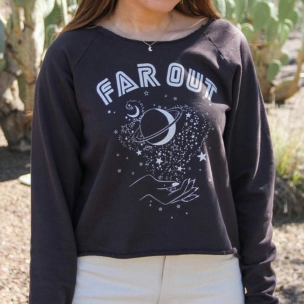 NWT Mate The Label Sweatshirt Far Out Raw Neck Donny Vintage Black Pullover